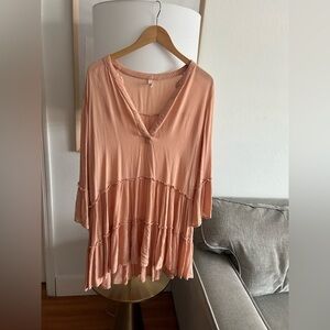 Elan Dust Pink Bell Sleeve Swing Boho Hippie Summer Oversized Mini Dress Size M